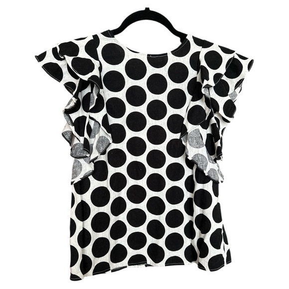 Who What Wear Polka Dot Flutter Sleeve Linen Blend Shirt Top XS - Picture 3 of 6